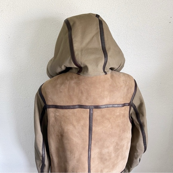 Burberry Shearling Wool Tan Beige Brown Suede Coat Jacket Size 6 - Picture 8 of 16
